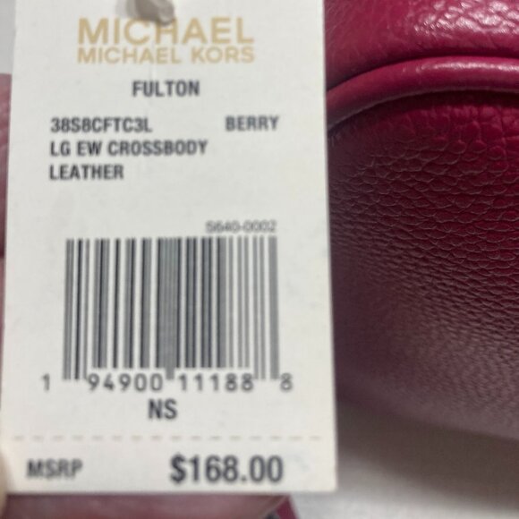 NWT Michael Kors Large Leather Crossbody in Berry color - Picture 6 of 11